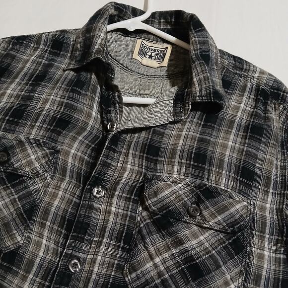 Converse ONE STAR  Men's Small double-layer Cotton Black Plaid Button-Up shirt - Picture 1 of 16